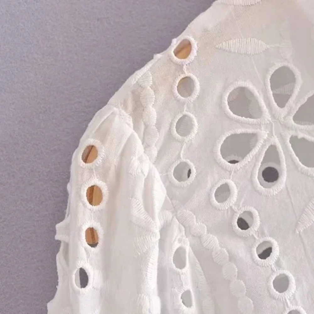 White Eyelet Button-Down Shirt - Women - Picture 3 of 8